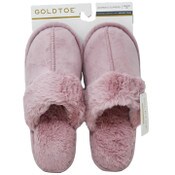 Wholesale - S-XL WOMEN MAUVE LEOPARD SLIPPER W/TIPPED FUR COLLAR GOLD TOE C/P 18